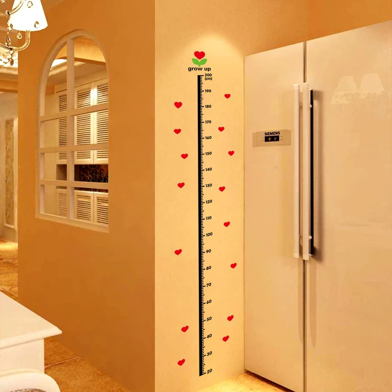 Love Heart Height Measure Wall Stickers Home Decor DIY Simple Chart Ruler Decoration For Kids Rooms Decals Wall Art 20-200cm