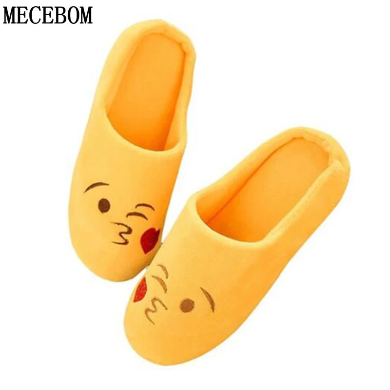 

2018 Women Soft Velvet Indoor Floor Expression Slippers Cute Emoji House Shoes Soft Bottom Winter Warm Shoes For Bedroom TX004W