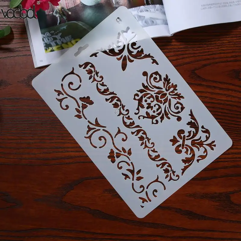 

Stencil for DIY Scrapbooking Painting Flower Hollow Template Ruler Plastic Stencils Photo Album Lace Edge Drawing Art Stencils