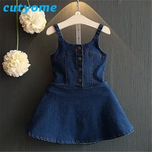 Летние джинсовые платья с открытой спиной для маленьких девочек; детские комбинезоны; джинсовое платье; Модный Детский сарафан; Одежда для девочек