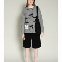 Harajuku Весна Осень новая белая черная клетчатая Тонкая Куртка бомбер женская кукла воротник модный бант