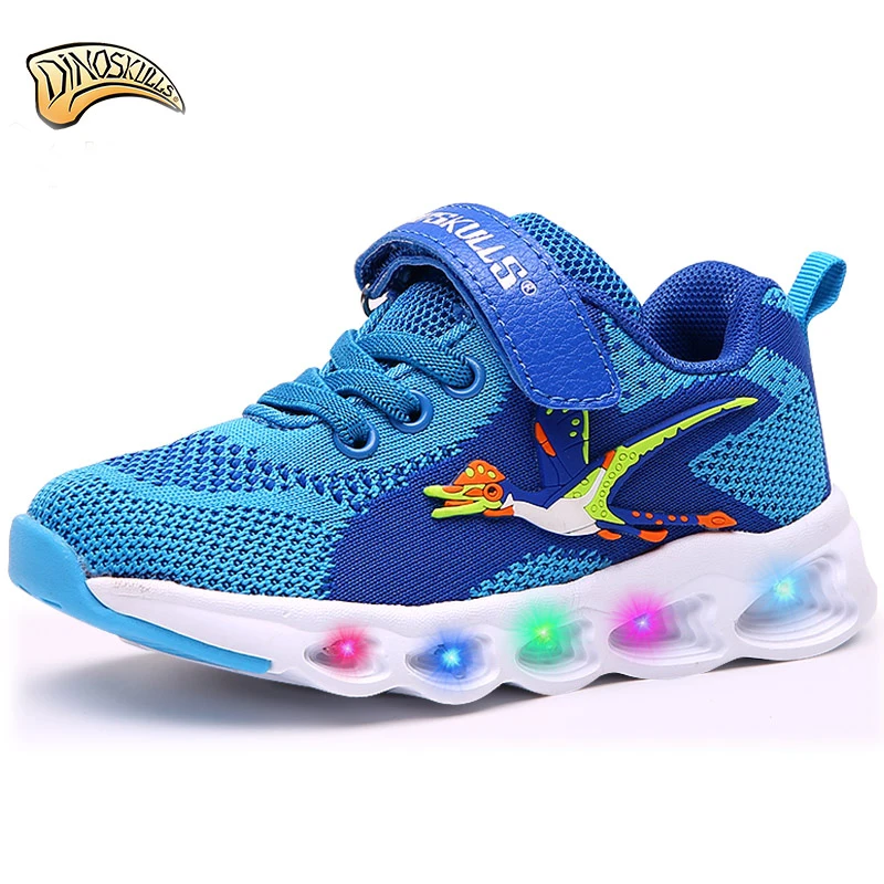 Dinoskulls Kids Shoes Children's Led Light Up Shoes Baby Boys Mesh Dinosaur 2019 Spring Autumn Led Luminous Shoes for Boys 26-31
