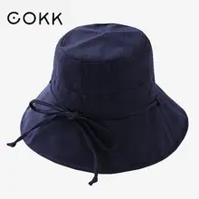 COKK Панама для женщин с большими широкими полями шляпы на весну-лето для женщин Рыбацкая шляпа от солнца Женская Черная Складная Панама