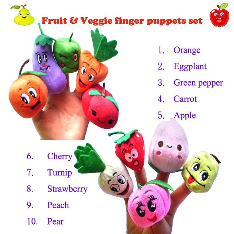 5 комплектов 10 шт./компл. фрукты и овощи пальчиковые куклы набор плюшевые игрушки пальцы