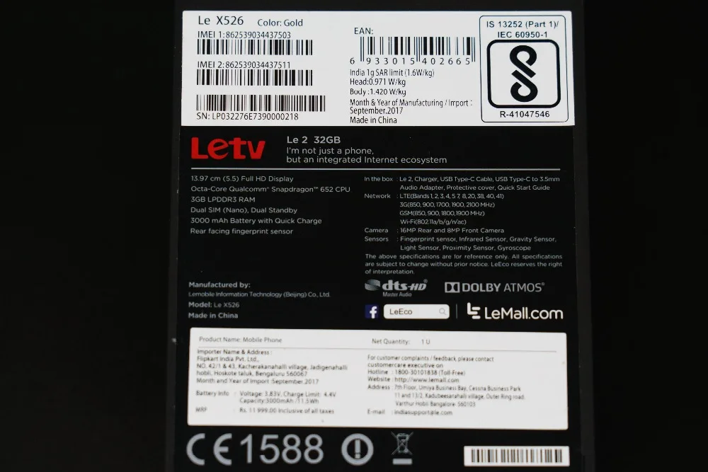 Глобальная версия LeTV LeEco Le 2X526X520 3G ram 64G rom FDD LTE мобильный телефон Snapdragon 652 Octa Core 5," FHD 16.0MP отпечаток пальца