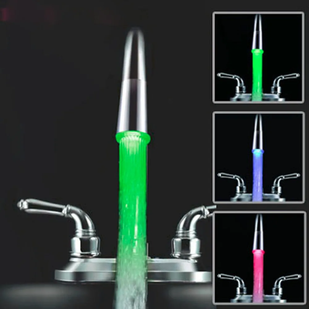 2pcs 3 Color Temperature Sensor Water Faucet Kitchen Tap LED Light Glow Shower hot sales