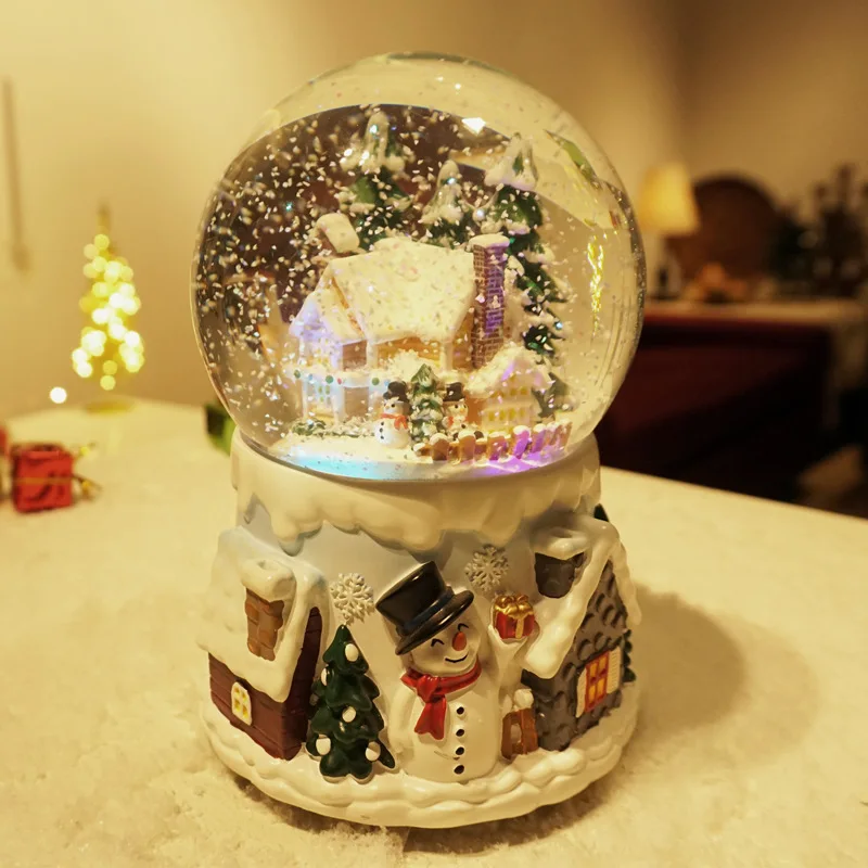Автоматический снег спрей со светом будет вращаться хрустальный шар музыка Dox музыкальная шкатулка подарок на день рождения год украшения