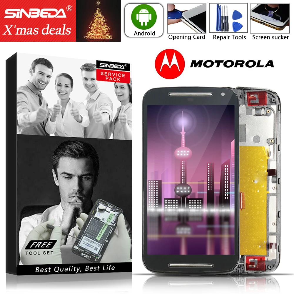 

5.0"Original Black White Screen For Motorola Moto G2 LCD Display Touch Screen with Frame Digitizer Assemble Replacement Display#