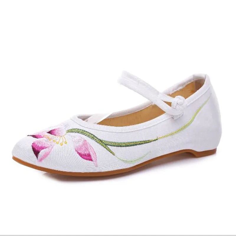 

New Fashion Women's Spring Single Shoes Pointed Toe Shallow Soft Comfort Flat Shoes Woman Floral Embroidery Ballet Cloth Shoes
