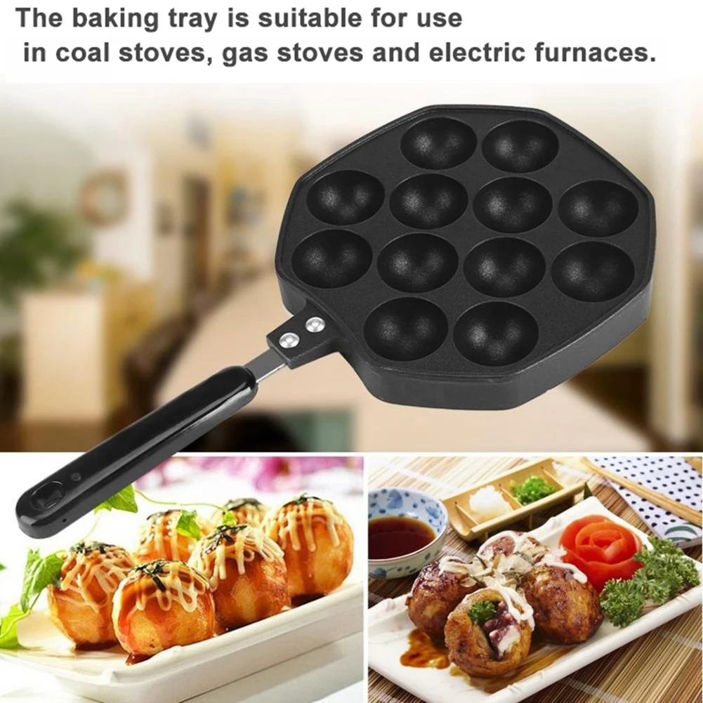 

Kitchen Gadgets 12 Cavities Takoyaki Pan Aluminum Alloy Takoyaki Pan Baking Forms Mold Cooking Tools Octopus Baking Pot