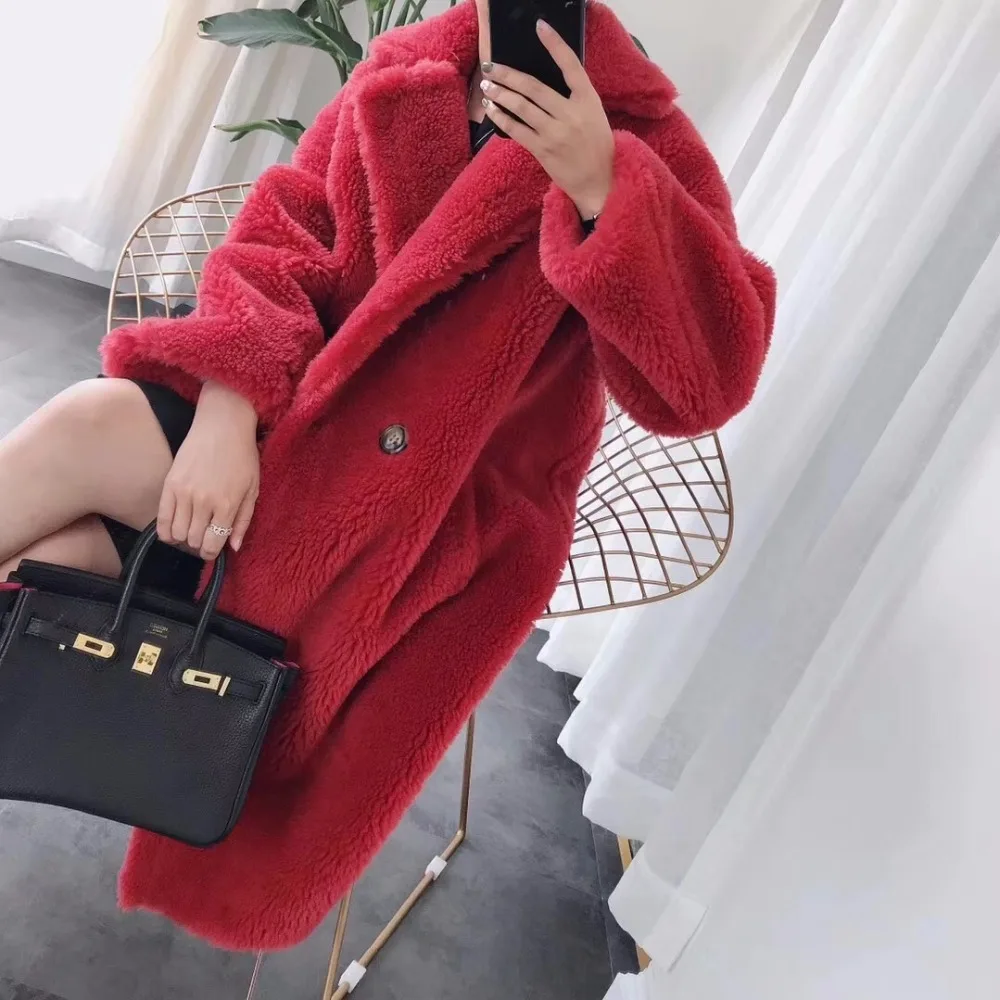X-Long Real Sheep Fur Oversized Parka Thick Warm Outerwear real fur women large size sheep fur coat loose fashion