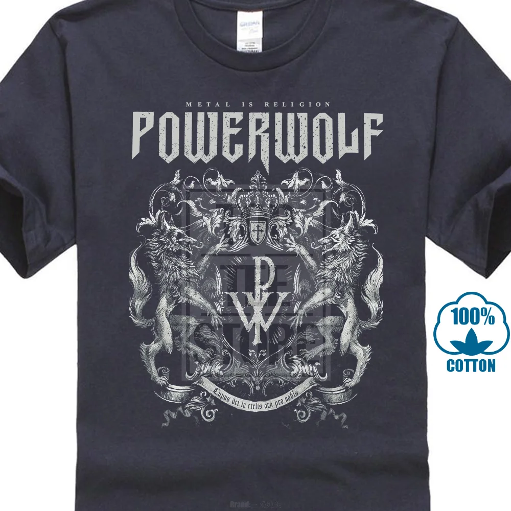 Мужская Повседневная футболка с принтом «Powerwolf Crest Metal Is religion» - Цвет: Тёмно-синий