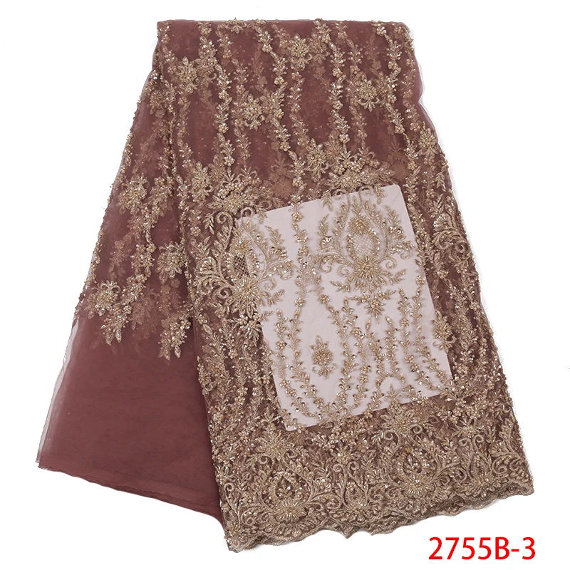 

Embroidery African French Tulle Lace with Beads Luxury Handmade Beads Lace Fabrics for Women Dresses Beaded Lace Fabric APW2755B