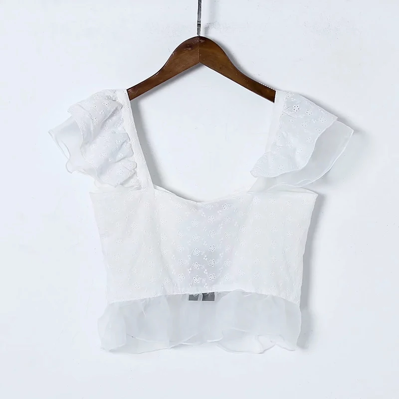 Лето 2019 boho Белый короткий топ Женская блузка Сексуальная вышивка рукав женские