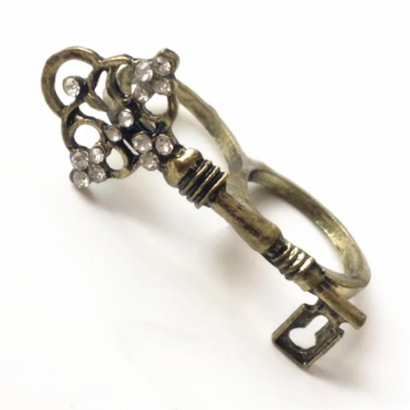 C402 Fashion Personality Crystal Key Double Circles Rings Retro Finger Ring Charms For Women Wedding Party Jewelry Anillos