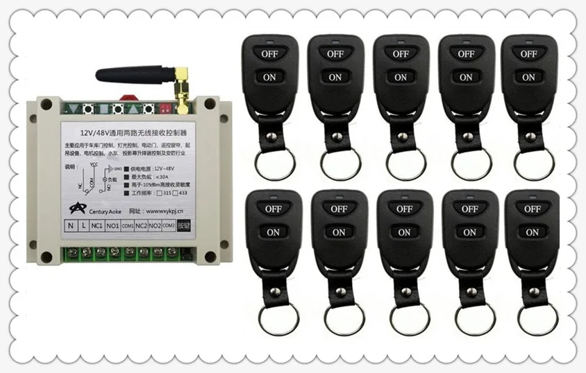 

New DC12V 24V 36V 48V 10A 2CH Remote Control Light Switch Relay Output Radio Receiver Module and 10pcs Belt buckle Transmitter