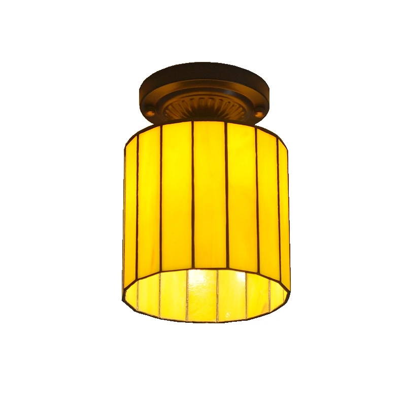 Tubo de Vidro Luzes de Teto Sala de Estar Luzes de Iluminação do Corredor de Entrada Tiffany Estilo Amarelo Corredor Varanda Antigo 4 Luzes e Iluminação