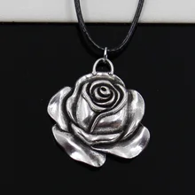 Новая Мода тибетский серебряный кулон цветок розы ожерелье черное кожаное ожерелье шнур заводская цена ювелирные изделия ручной работы