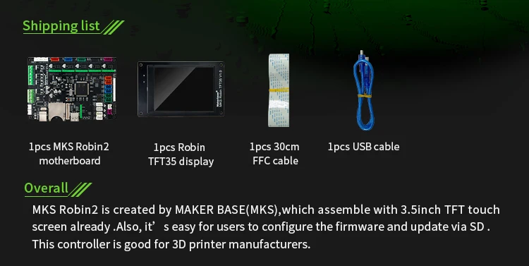 Материнская плата MAKERBASE STM32 MKS Robin2. Оборудование с открытым исходным кодом удобно для разработки и настройки. С 3,5 дюймовым tft-дисплеем tha