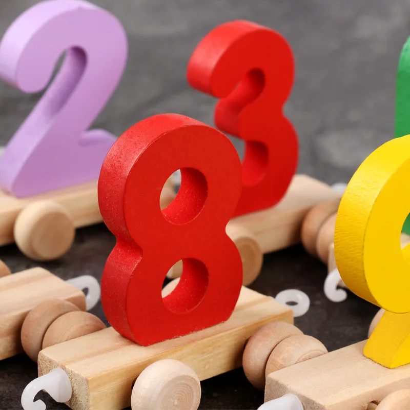 Newest Baby Montessori Soft Wood Train Figure Model Toy with Number Pattern 0~9 Blocks Educational kids Wooden Toy children gift Newest Baby Montessori Soft Wood Train Figure Model Toy with Number Pattern 0~9 Blocks Educational kids Wooden Toy children gift