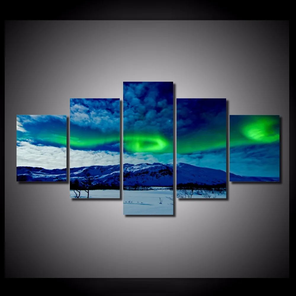5 Piecesset Northern Lights Wall Art Paintings Picture Print on Canvas