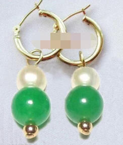 

hj 00602 Genuine Green Jade & White shell Pearl Earrings