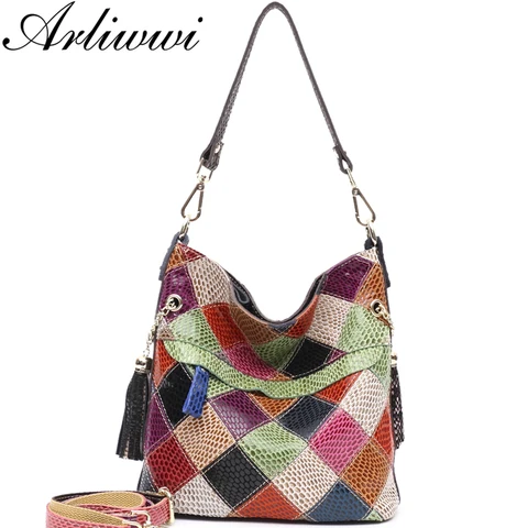 Bolsas de Ombro Colorido do Verão Arliwwi Couro Genuíno Estilo Artesanal Indivíduo Espaçoso Bolsas Corpo Cruz Senhora 100%