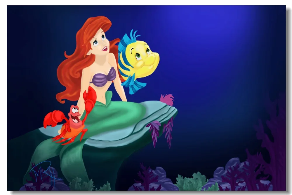 

Little Mermaid Poster Little Mermaid Princess Wall Stickers Thomas Kinkade Painting Wallpaper Christmas Mural Home Decor #2578#