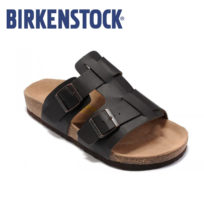 

Birkenstock Sandals Men summer Beach Soft Slippers Leisure Leather Flat Flip Flop Sandalias Birkenstock hombre EU40-45