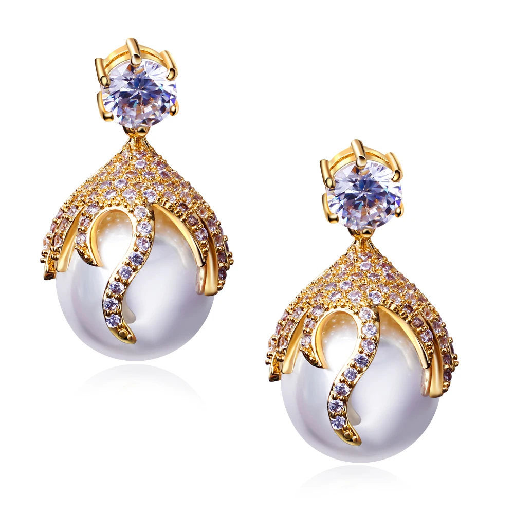 Buy Women Fashion Earring Gold Plated With White Cubic 