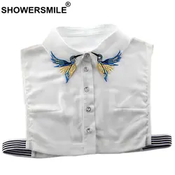 SHOWERSMILE съемный искусственный воротник Женская Вышивка животное съемный воротник белая женская шифоновая блузка Топ рубашка ложный