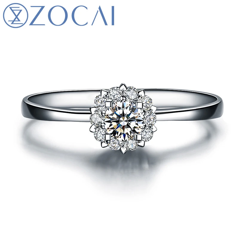 Zocai紛らすで愛 0 70カラット直径効果 0 15 Ct Certifiedリアルダイヤモンド婚約リング18 Kホワイトゴールド Au750 W Ring Settings For Diamonds Diamond Studded Gold Ringdiamond Ring 14k Aliexpress