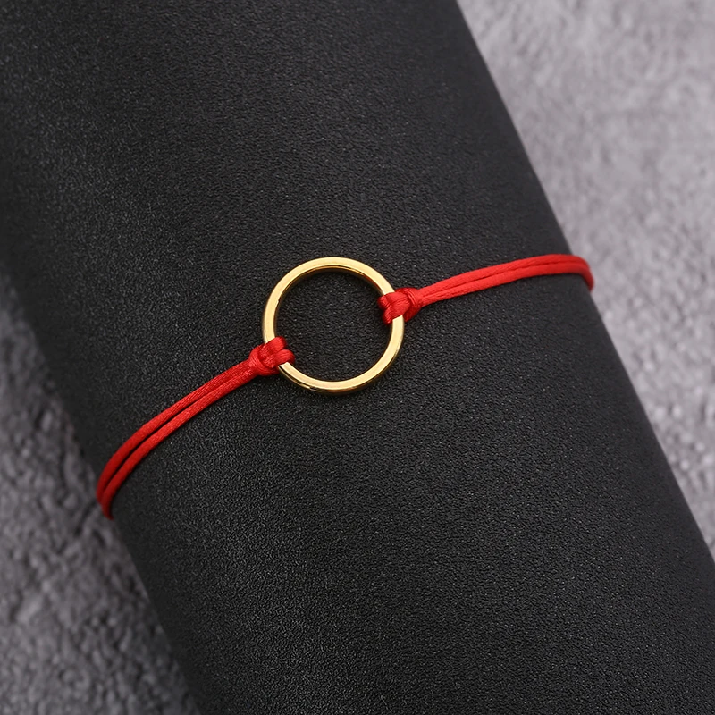 Красный веревочная Нить Браслет серебряное розовое Золотое кольцо Висячие DIY Регулируемый браслет ручной работы для женщин подарок ребенку счастливые ювелирные изделия
