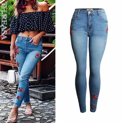 Фирменная Новинка 3D цветок вышитые джинсы женские эластичные узкие брюки джинсовые брюки для Для женщин джинсы 4XL