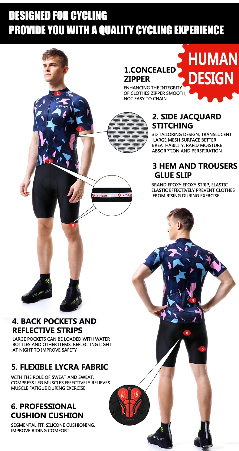 X-Tiger 2019 лето Pro Велоспорт Джерси набор горный велосипед велосипедная одежда Мужская профессиональная гоночная велосипедная одежда