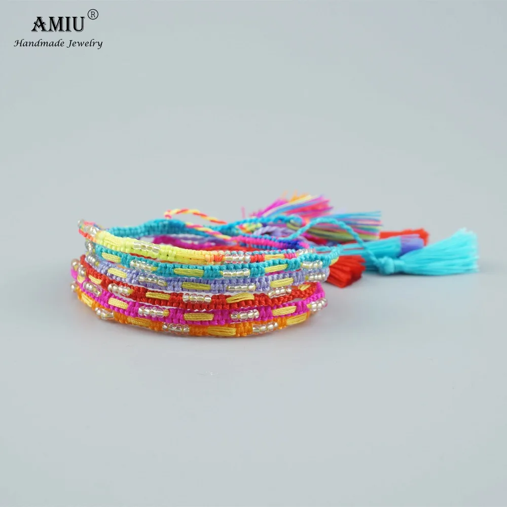 

AMIU 6pcs Bohemian Weave Rainbow Friendship Bracelet Brazilian Woven Rope String Handmade Bracelets Packing Sets For Women Men