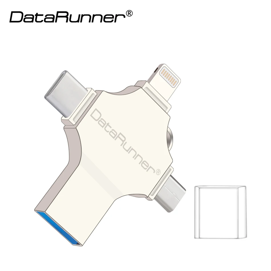 USB флеш-накопитель DataRunner 128 Гб OTG флеш-накопитель 32 Гб 64 Гб Флешка 4 в 1 USB3.0/iOS/Micro usb/type C USB флэш-диск памяти - Цвет: Серебристый