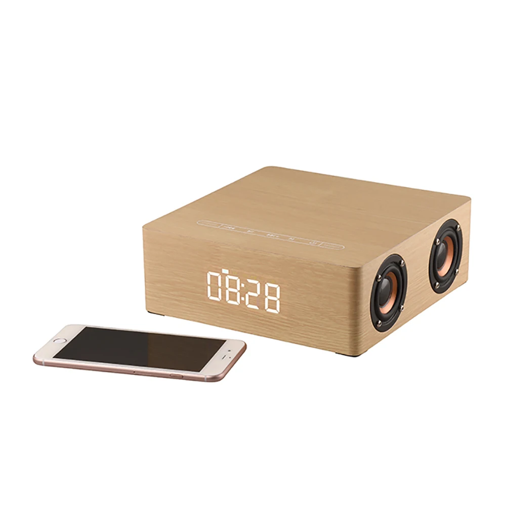 Mrosaa Portable Wooden bluetooth Speaker Digital Alarm Clock 12W 4