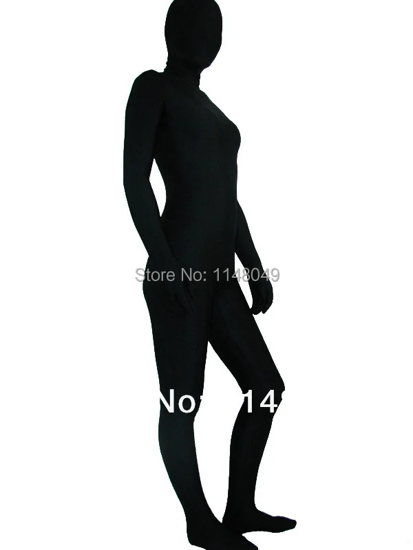 Черный облегающий костюм зентай из спандекса