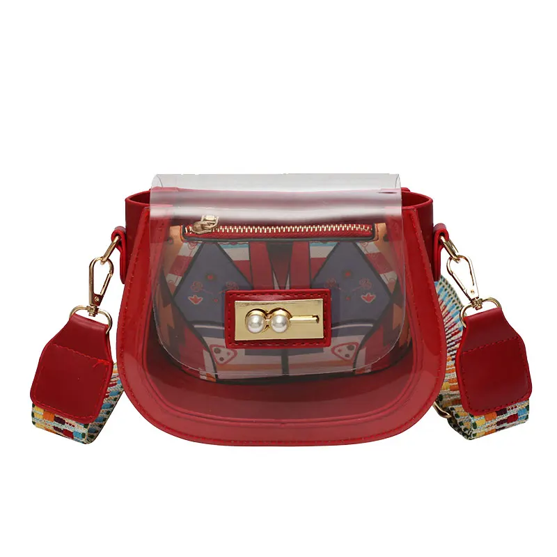 

Summer fashion transparent femme Saddle bag cartoon printing women shoulder bag handbag high quality female crossbody bag