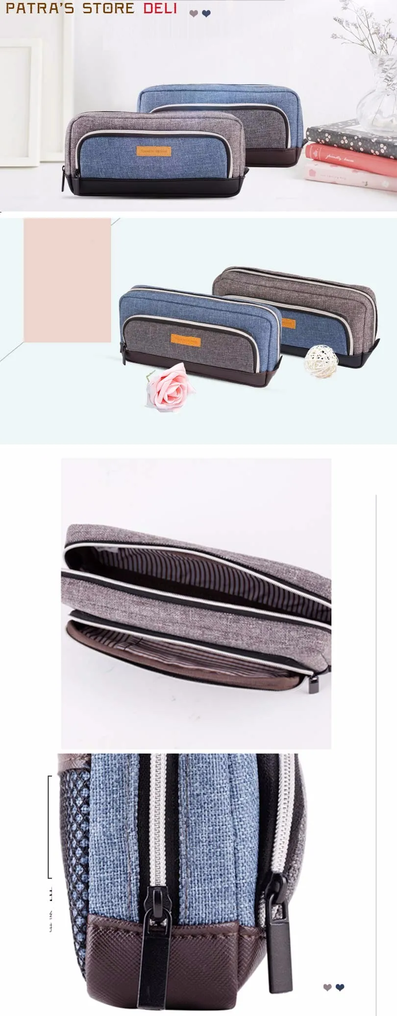 Балык карандаш для ткани пенал коробка винтажные джинсовый пенал школьные канцелярские принадлежности три большой карман на молнии пенал