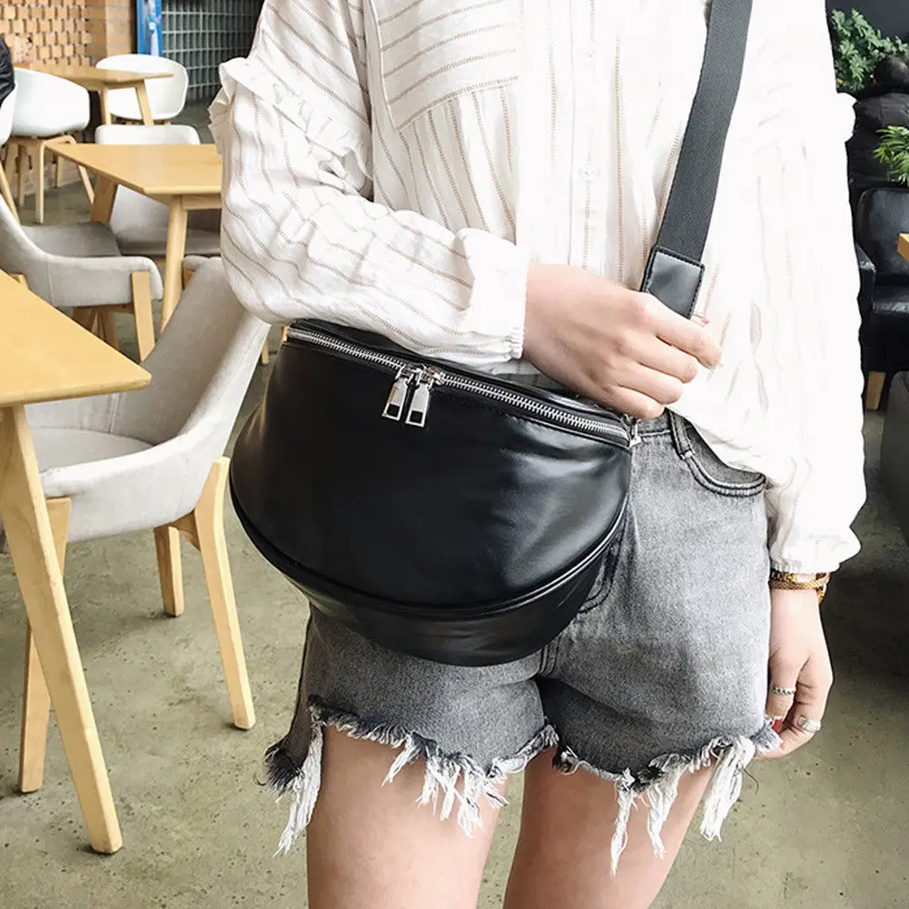 

2019 Newest Style Women Men Black PU Leather Waist Pack Package Chest Bags For Women Travel Bag Functional Money Belt