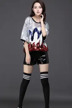 

Sequin stage costumes jazz dance top hip-hop fashion casual wear