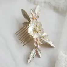 Высокое качество Свадебные аксессуары для волос натуральная раковина жемчуг цветок расческа для волос золотого цвета головной убор