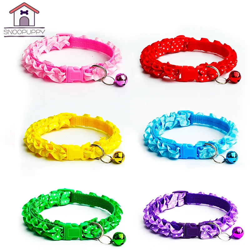 

Cute Lace Dog Collar With Bells For Small Puppy Cats Training Basic Adjustable Dogs Collars Cat Leashes Pet Neck Products SR0007