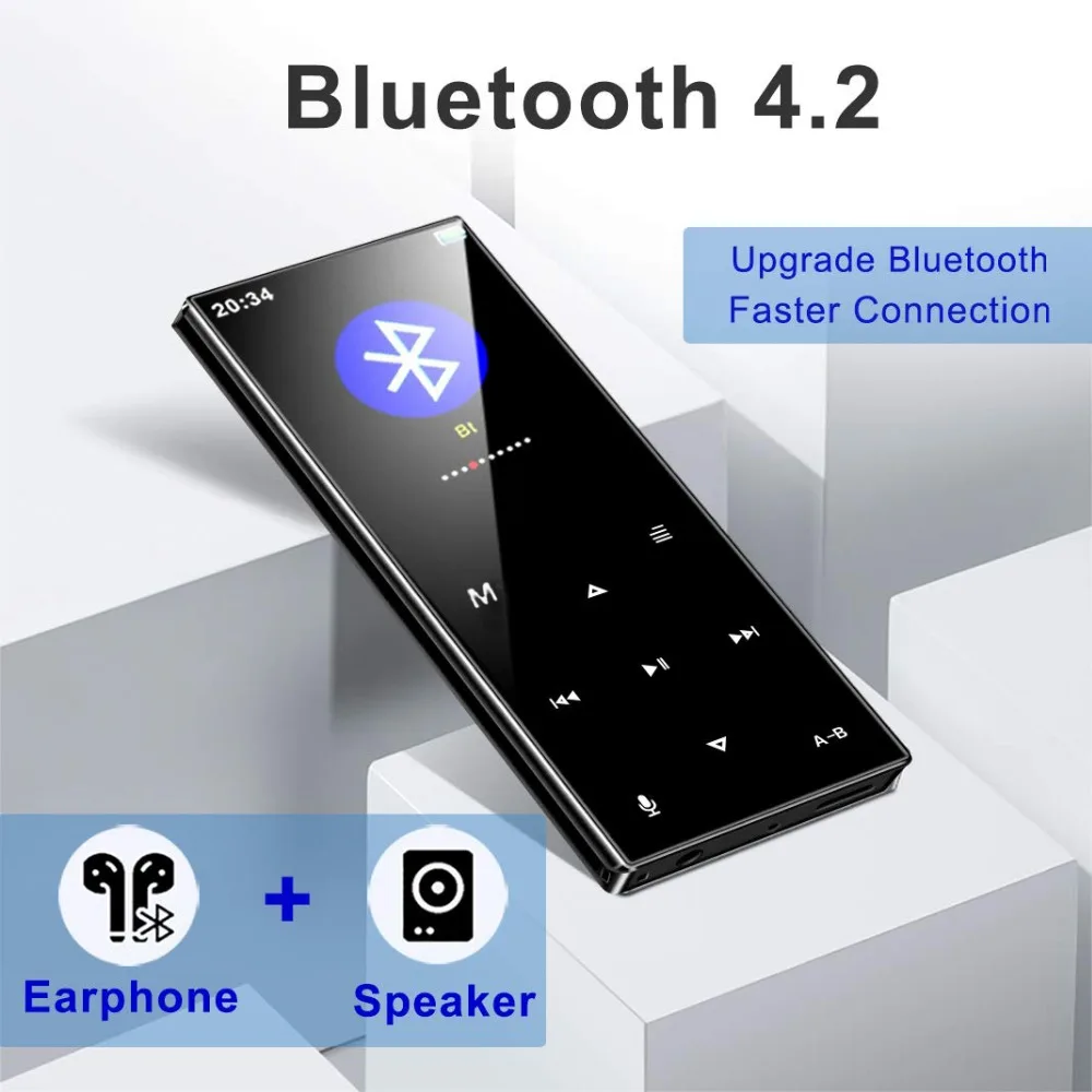 Обновленный Bluetooth 4,2 металлическая Спортивная сенсорная кнопка MP3-плеер с динамиком, рекордер fm-радио, расширяемая sd-карта 128 ГБ