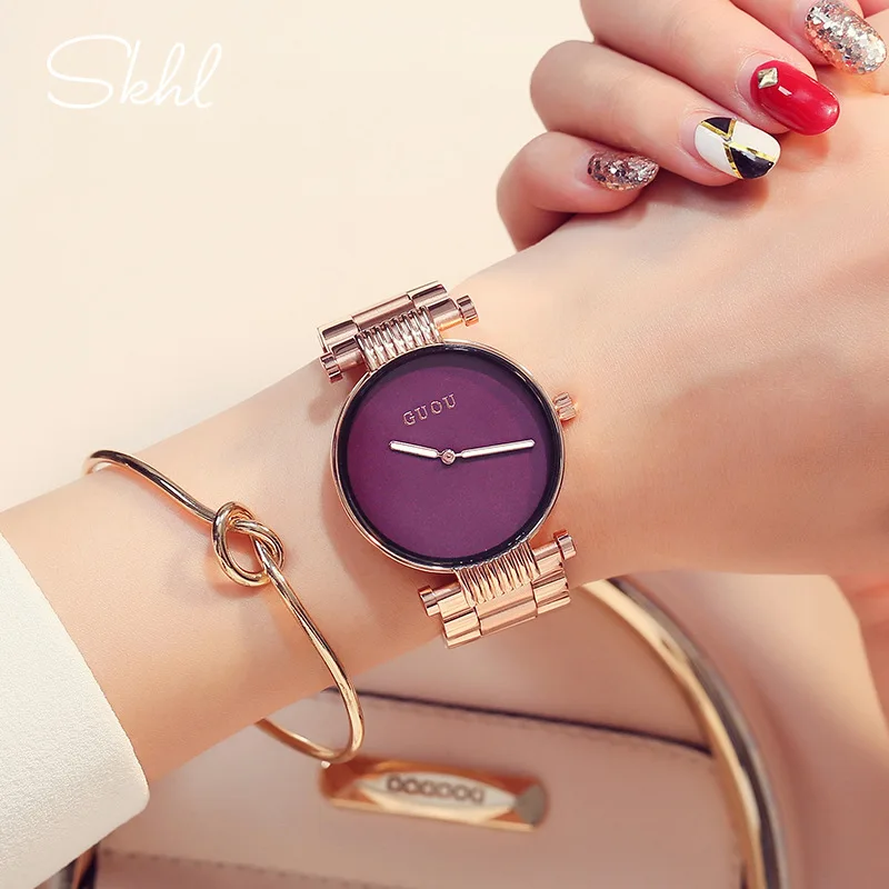 

New Simple and Fashionable Rose-gold Steel Strip Quartz Multicolored Waterproof Watch for Women in 2019