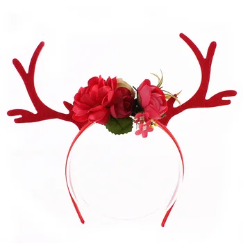 

Christmas Headband Antlers Ear Hair Hoop With Flowers Christmas Party Hair Accessories Deer Hair Buckle Decoration Party Favors