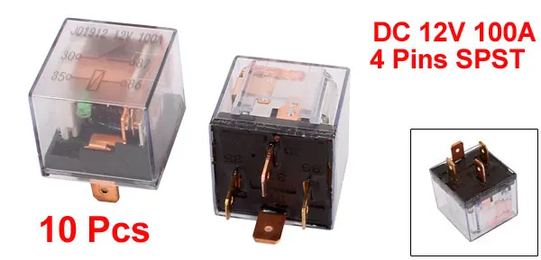 DC 12V 100A 4 Pins SPST Clear Shell Green Light Car Automotive Alarm Relay 10pcs