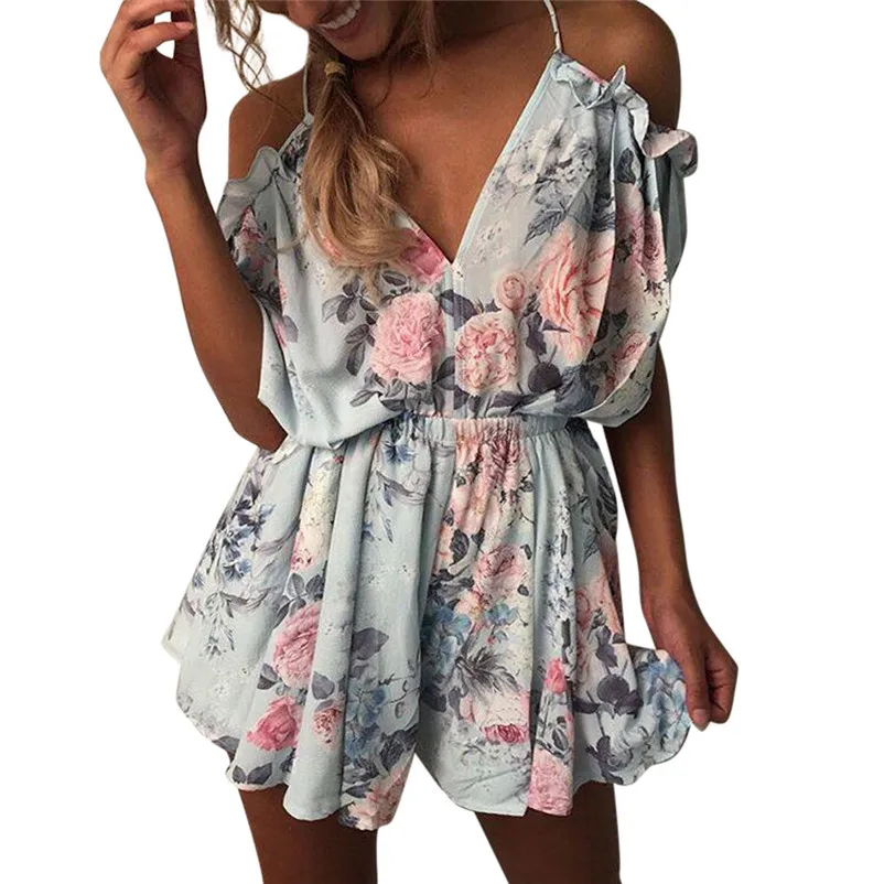 NEW Fashion summer jumpsuit woman 2018 O-Neck Short Sleeve Mini Jumpsuit Evening Party Beach Jumpsuit pantaloni siamesi J28#N (5)